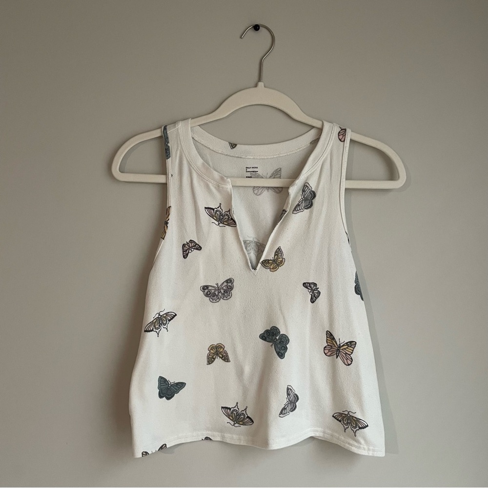Gilly Hicks White Tank Top with Butterfly Print